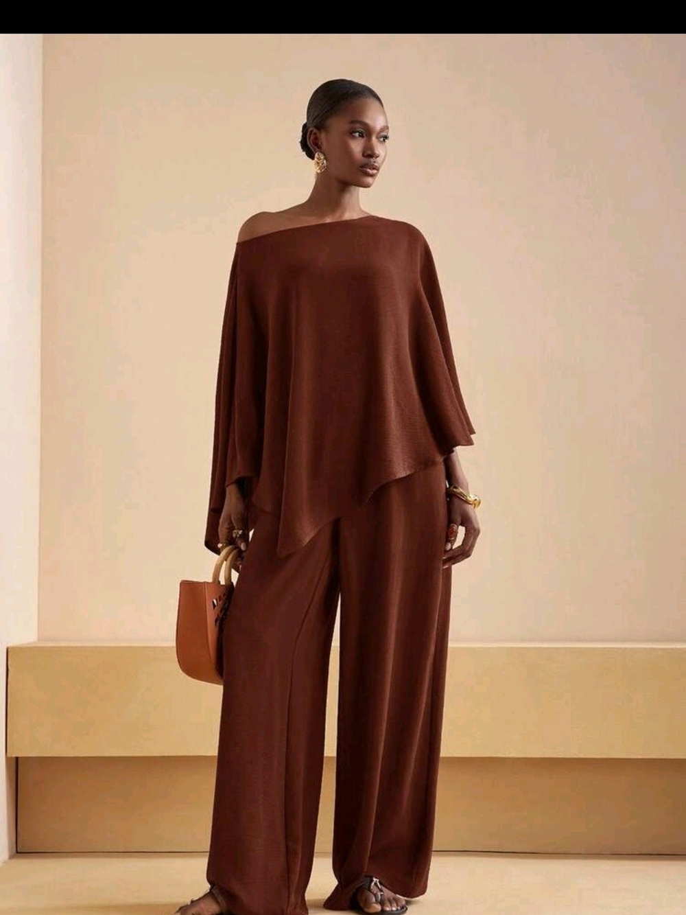 Elegant Brown Wide-Leg Jumpsuit Set